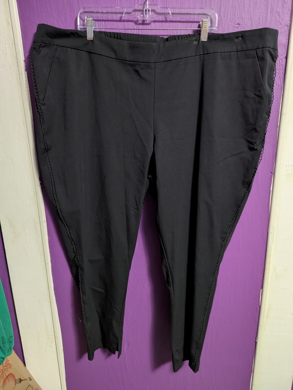 💜 Isaac Mizrahi Black Cording Lace Accent Pull On Trousers 30 6X